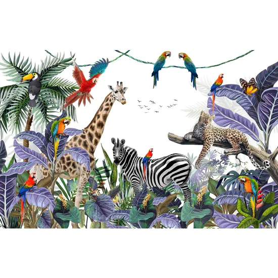 Papier peint panoramique Enfants - Animaux de la Jungle