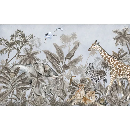 Papier peint panoramique Enfants - Animaux de la Jungle