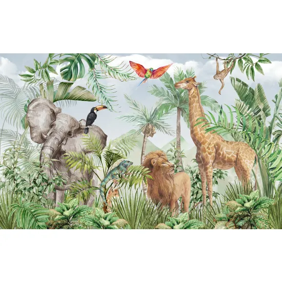 Papier peint panoramique Enfants - Animaux de la Jungle