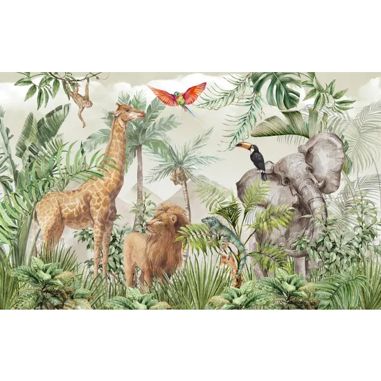 Papier peint panoramique Enfants - Animaux de la Jungle