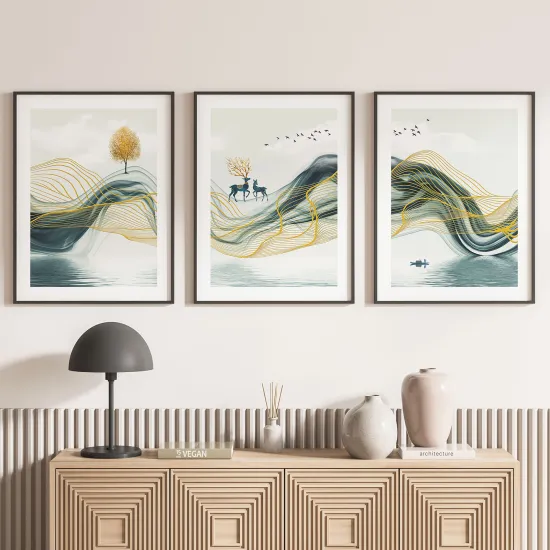 Lot de 3 Affiches / Posters Triptyque - Paysage Design