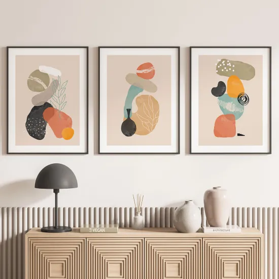 Lot de 3 Affiches / Posters Triptyque - Galets design