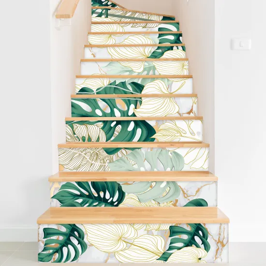 Stickers contremarches escalier - Feuilles tropicales