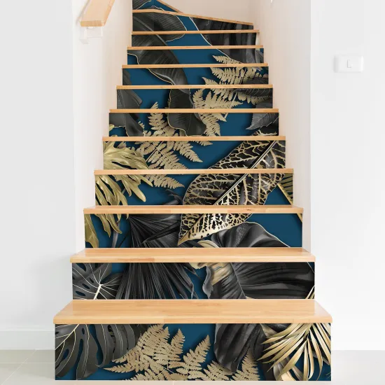 Stickers contremarches escalier - Feuilles tropicales