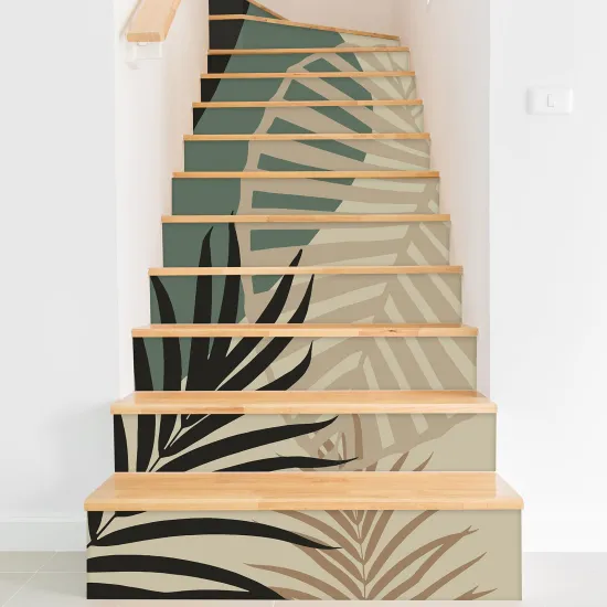 Stickers contremarches escalier - Feuilles tropicales