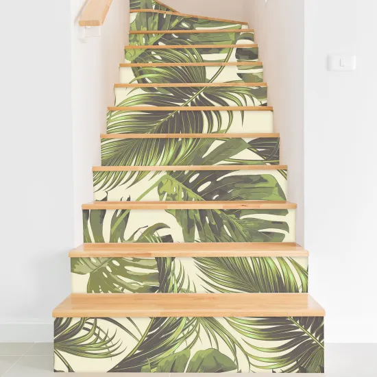 Stickers contremarches escalier - Feuilles tropicales