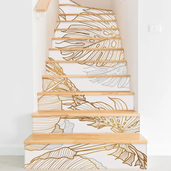 Stickers contremarches escalier - Feuilles tropicales