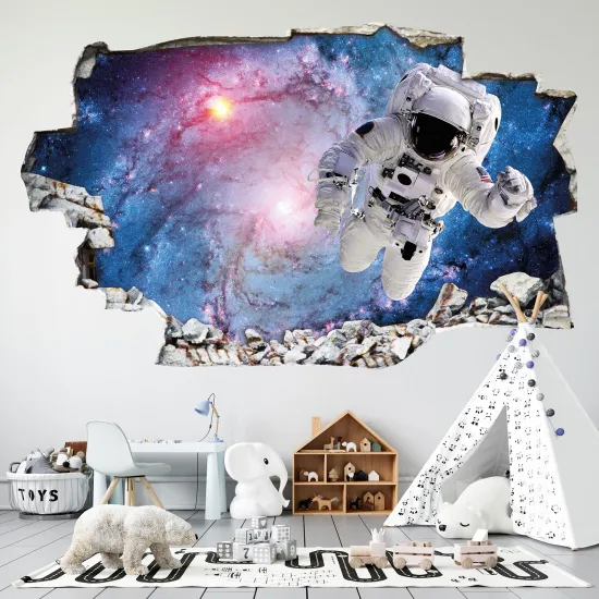 Stickers Trompe l'oeil trou dans le mur - Astronaute