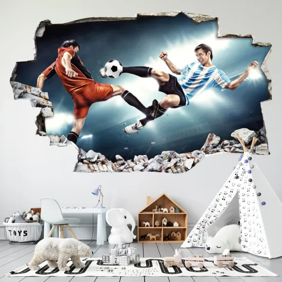 Stickers Trompe l'oeil trou dans le mur - Footballeurs