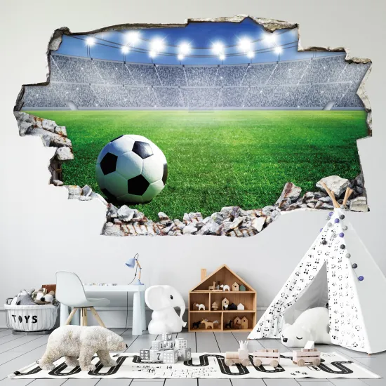 Stickers Trompe l'oeil trou dans le mur - Football