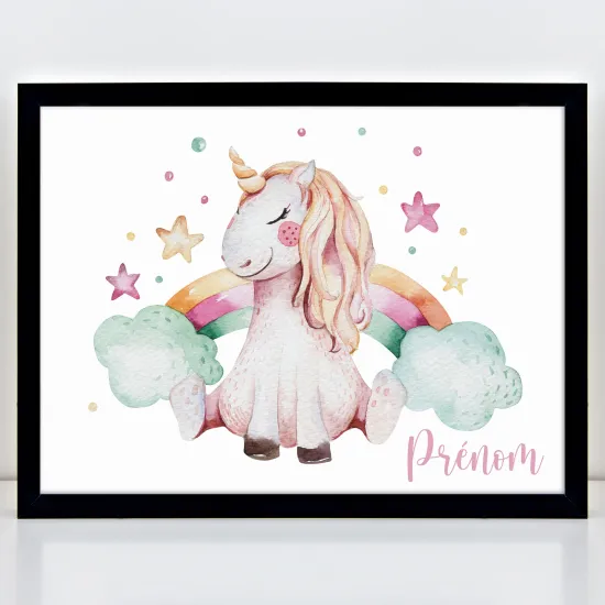 Affiche / Poster Prénom Enfants - Licorne arc-en-ciel