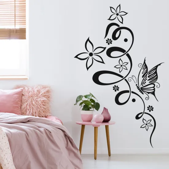 Sticker Mural - Fleurs Papillons