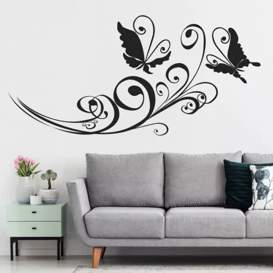 Sticker Mural - Fleurs Papillons